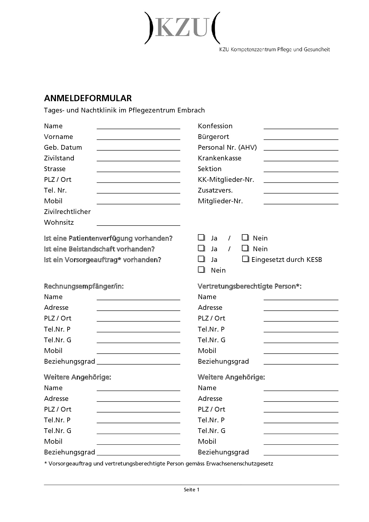 Anmeldeformular Tageszentrum