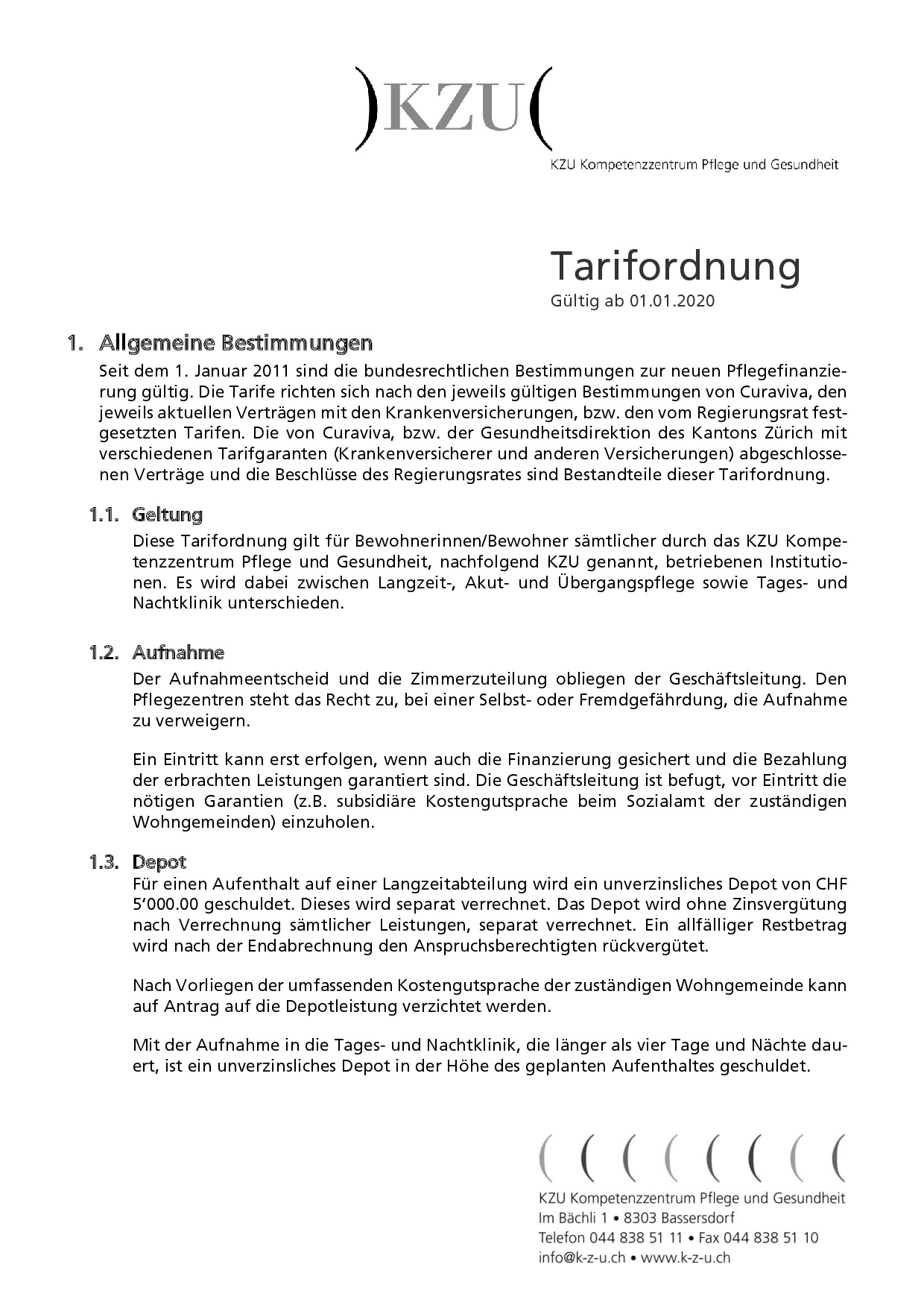 Tarifordnung Pflegezentren