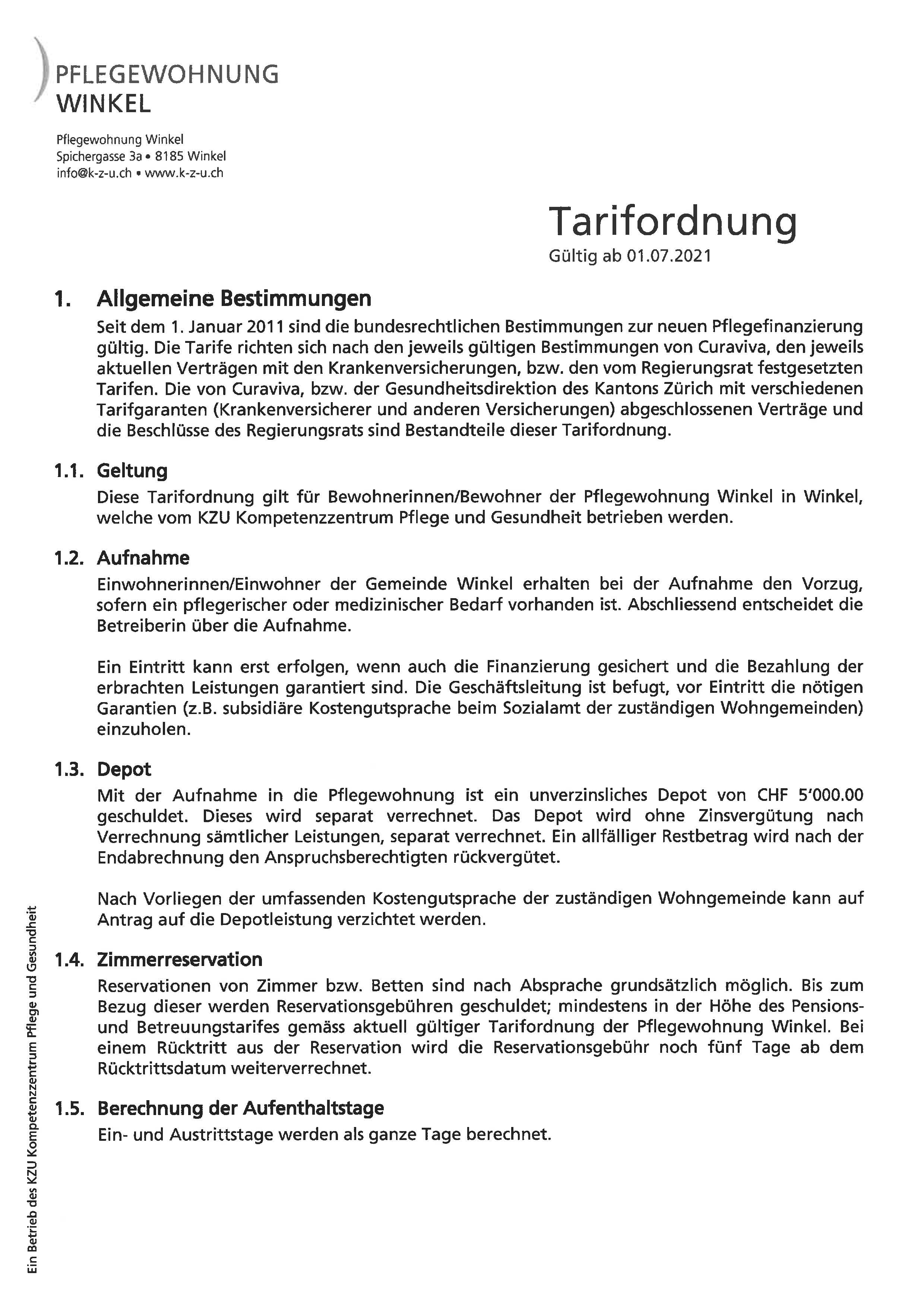 Tarifordnung Pflegewohnung Winkel